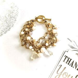 Boho Gold & White Layered Beaded Bracelet – Beach & Resort Ready